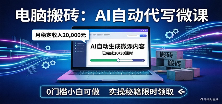 电脑搬砖AI自动代写微课，月稳定2W，0门槛小白可做，实操秘籍-云泽轻创网