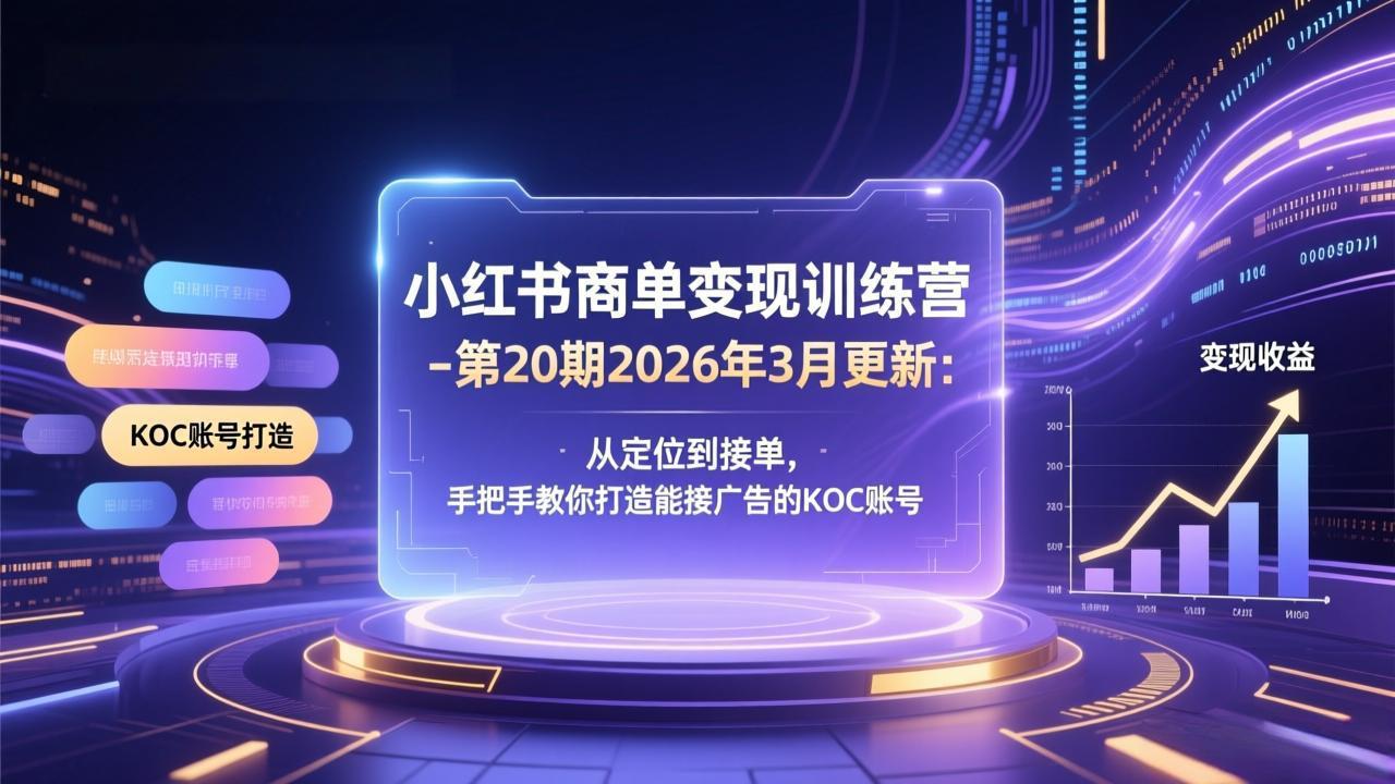 小红书商单变现训练营-第20期26年3月更新：从定位到接单，手把手教你打造能接广告的KOC账号-云泽轻创网