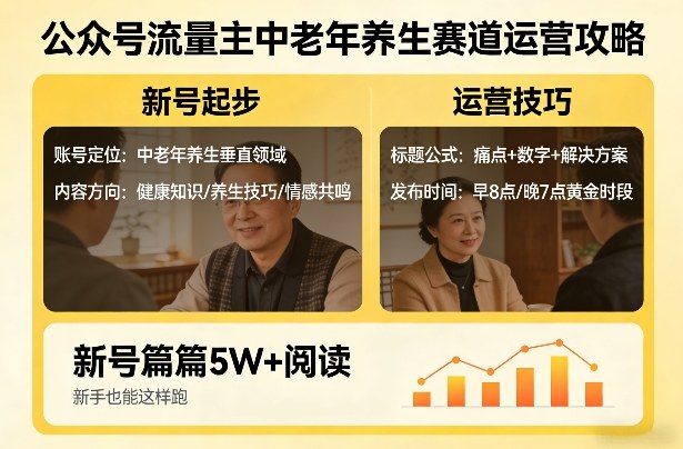 公众号流量主中老年养生赛道，新号篇篇5W+阅读，新手也能这样跑-云泽轻创网