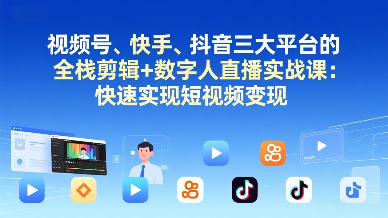 视频号+快手+抖音三大平台的全栈剪辑+数字人直播实战课-3月更新：快速实现短视频变现-云泽轻创网