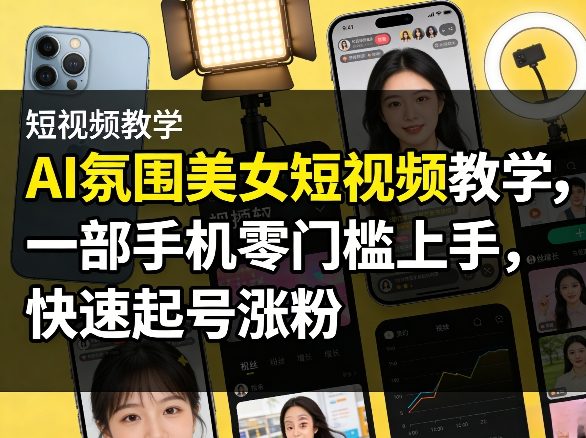 AI氛围美女短视频教学，一部手机零门槛上手，快速起号涨粉-云泽轻创网