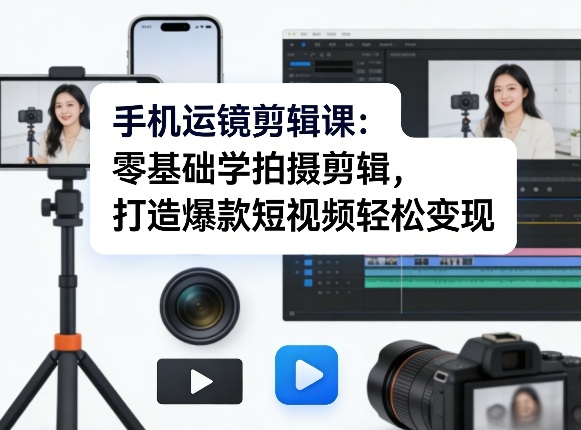 手机运镜剪辑课：零基础学拍摄剪辑，打造爆款短视频轻松变现-云泽轻创网
