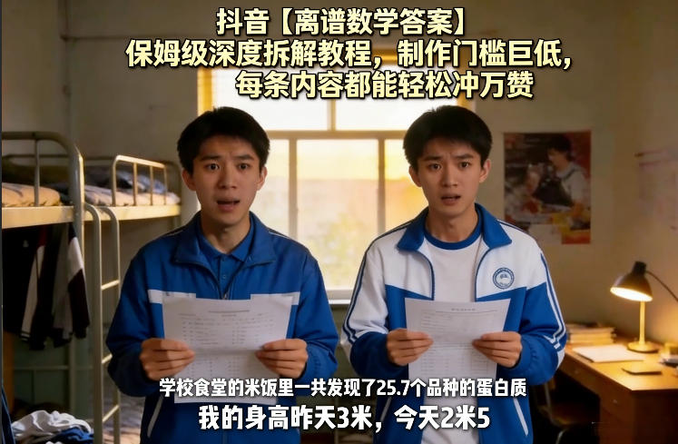 抖音【离谱数学答案】保姆级深度拆解教程，制作门槛巨低，每条内容都能轻松冲万赞，附详细步骤-云泽轻创网