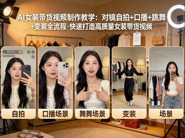 AI女装带货视频制作教学，对镜自拍、口播、跳舞、变装全流程，快速打造高质量女装带货视频-云泽轻创网