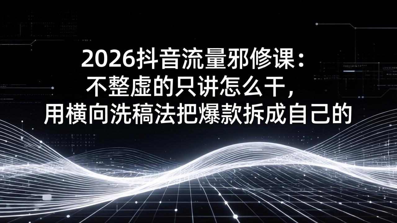 2026抖音流量邪修课：不整虚的只讲怎么干，用横向洗稿法把爆款拆成自己的-云泽轻创网