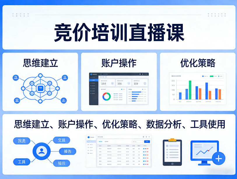 竞价培训直播课，覆盖思维建立、账户操作、优化策略、数据分析、工具使用等，全方位提升效果-云泽轻创网