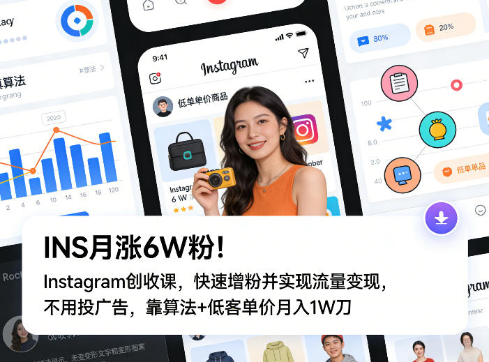 INS月涨6W粉！Instagram创收课，快速增粉并实现流量变现，不用用投广告，靠算法+低客单价月入1W刀-云泽轻创网