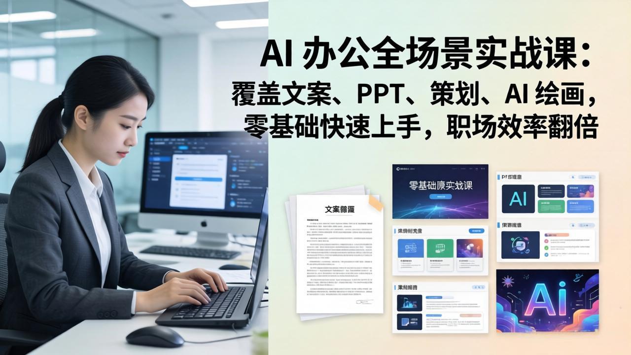 AI 办公全场景实战课：覆盖文案、PPT、策划、AI 绘画，零基础快速上手，职场效率翻倍-云泽轻创网