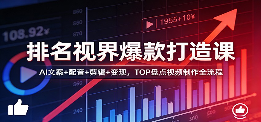 排名视界爆款打造课：AI文案+配音+剪辑+变现，TOP盘点视频制作全流程-云泽轻创网