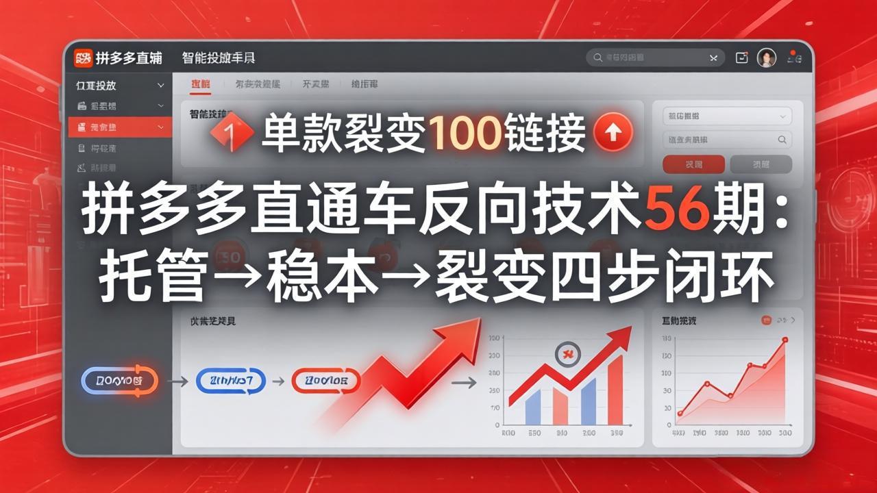 拼多多直通车反向技术56期：托管→稳本→裂变四步闭环，单款裂变100链接抢占核心流量-云泽轻创网