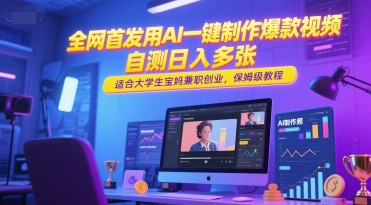 全网首发用AI一键制作爆款视频，自测日入多张，适合大学生宝妈兼职创业，保姆级教程-云泽轻创网