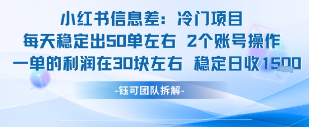 小红书信息差冷门项目一单利润30块每天稳定1.5k左右2个账号操作-云泽轻创网