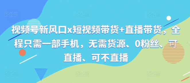 视频号新风口x短视频带货+直播带货，全程只需一部手机，无需货源、0粉丝、可直播、可不直播-云泽轻创网