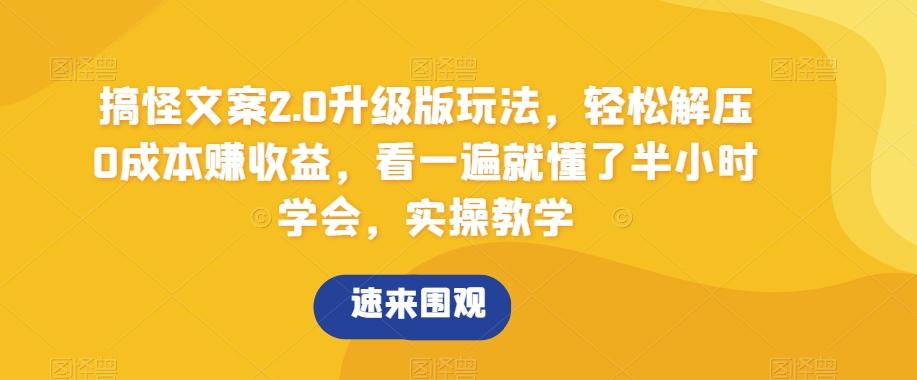 搞怪文案2.0升级版玩法，轻松解压0成本赚收益，看一遍就懂了半小时学会，实操教学【揭秘】-云泽轻创网