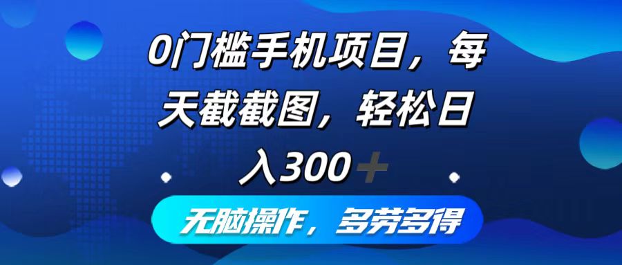 0门槛手机项目，每天截截图，轻松日入300+，无脑操作多劳多得-云泽轻创网
