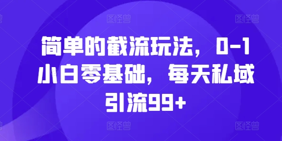 简单的截流玩法，0-1小白零基础，每天私域引流99+【揭秘】-云泽轻创网