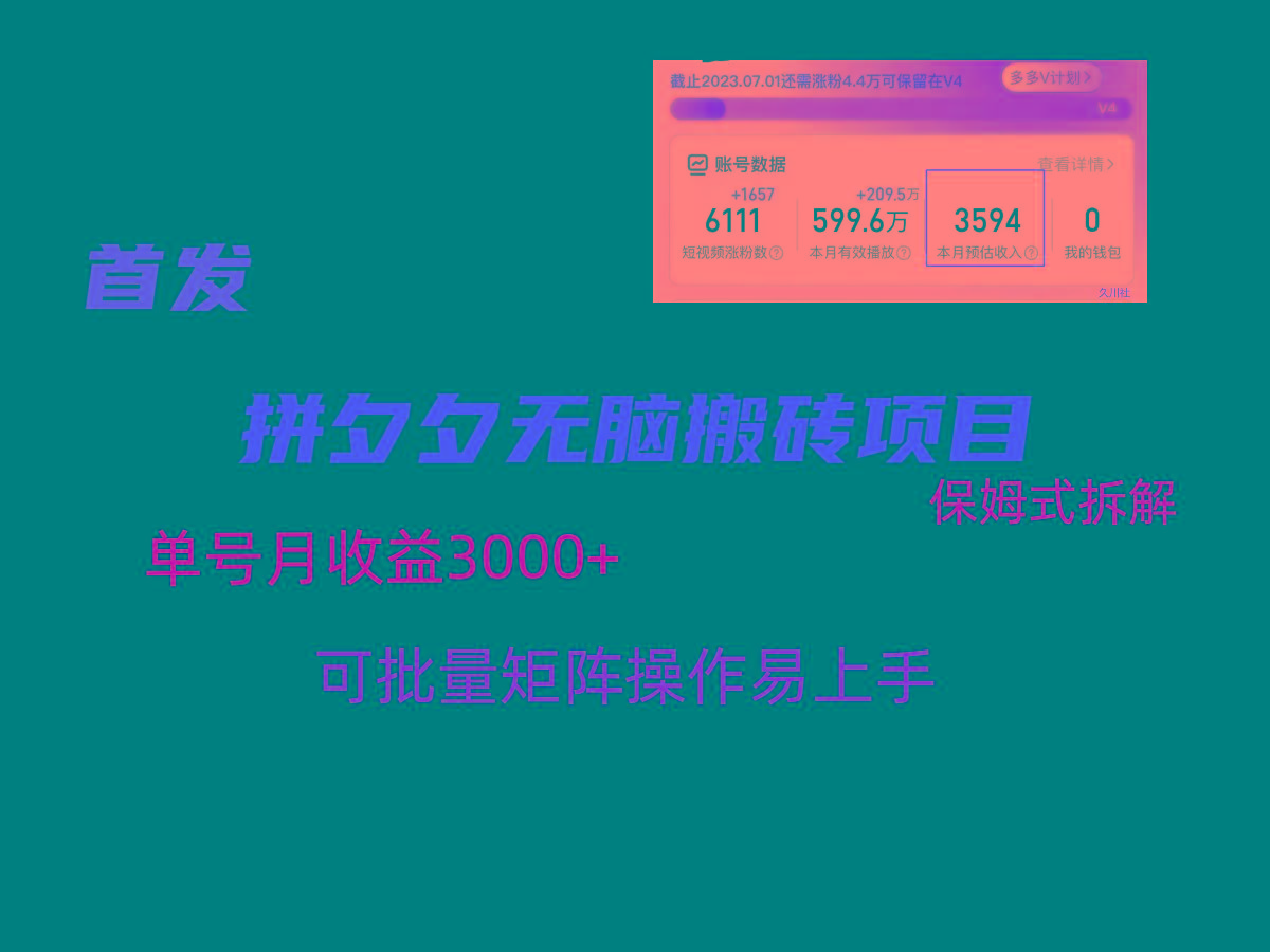 拼夕夕无脑搬砖，单号稳定收益3000+，保姆式拆解-云泽轻创网