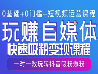 0基础+0门槛+短视频运营课程，玩赚自媒体快速吸粉变现课程，一对一教玩转抖音吸粉爆粉-云泽轻创网