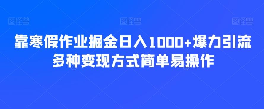 靠寒假作业掘金日入1000+爆力引流多种变现方式简单易操作-云泽轻创网