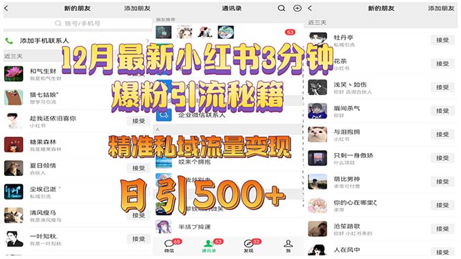 12月最新小红书3分钟爆粉引流秘籍 精准私域流量变现 日引500+-云泽轻创网