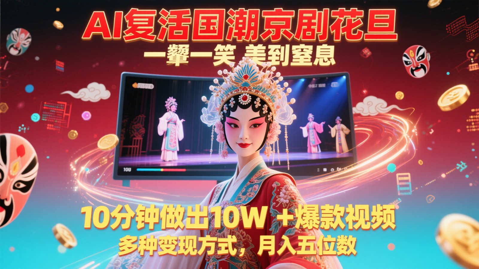 AI复活国潮京剧花旦，一颦一笑美到窒息，10分钟做出10W+爆款视频，多种变现方式-云泽轻创网