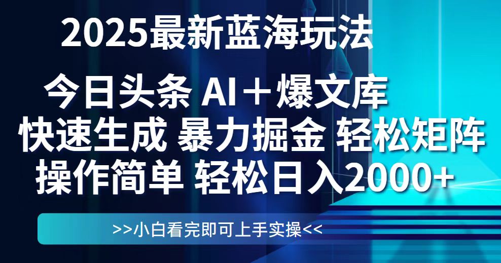 今日头条2025最新蓝海玩法，思路简单，复制粘贴，轻松实现矩阵日入2000+-云泽轻创网
