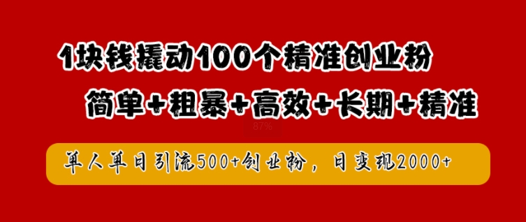 1块钱撬动100个精准创业粉，简单粗暴高效长期精准，单人单日引流500+创业粉，日变现2k【揭秘】-云泽轻创网