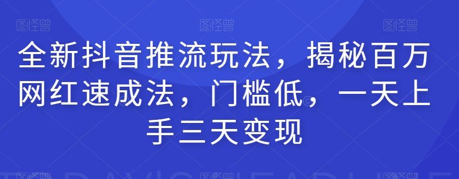全新抖音推流玩法，揭秘百万网红速成法，门槛低，一天上手三天变现-云泽轻创网