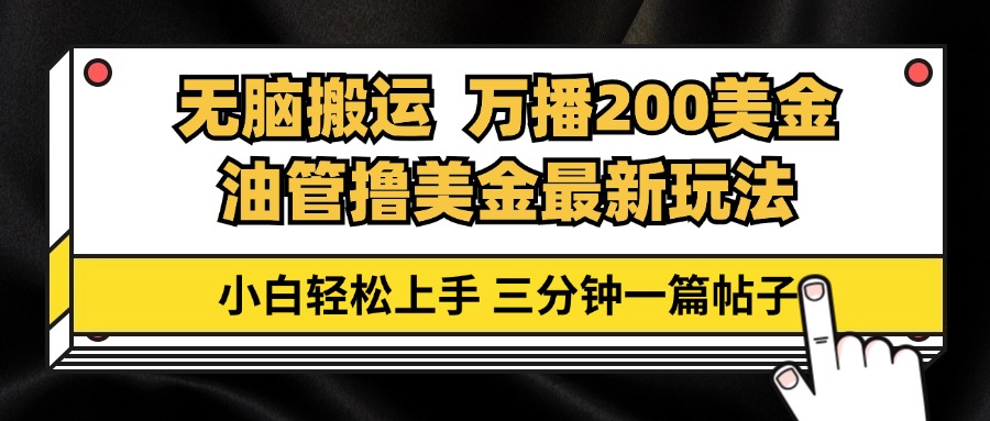 油管无脑搬运撸美金玩法教学，万播200刀，三分钟一篇帖子，小白轻松上手-云泽轻创网