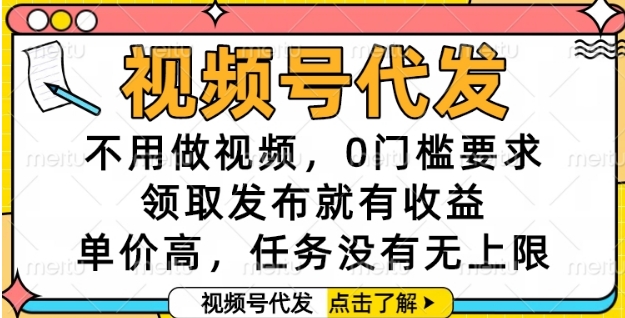 视频号代发，不用做视频，0门槛要求，领取发布就有收益，单价高，任务没有无上限【揭秘】-云泽轻创网