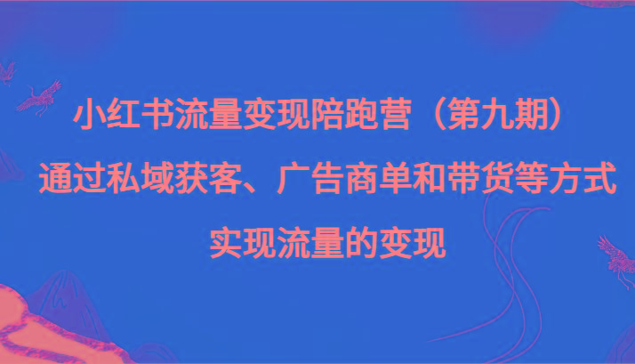 小红书流量变现陪跑营（第九期）通过私域获客、广告商单和带货等方式实现流量变现-云泽轻创网