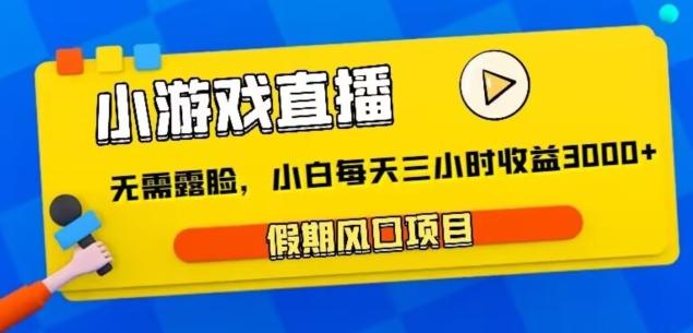 小游戏直播，假期风口项目，无需露脸，小白每天三小时，到账3000+-云泽轻创网