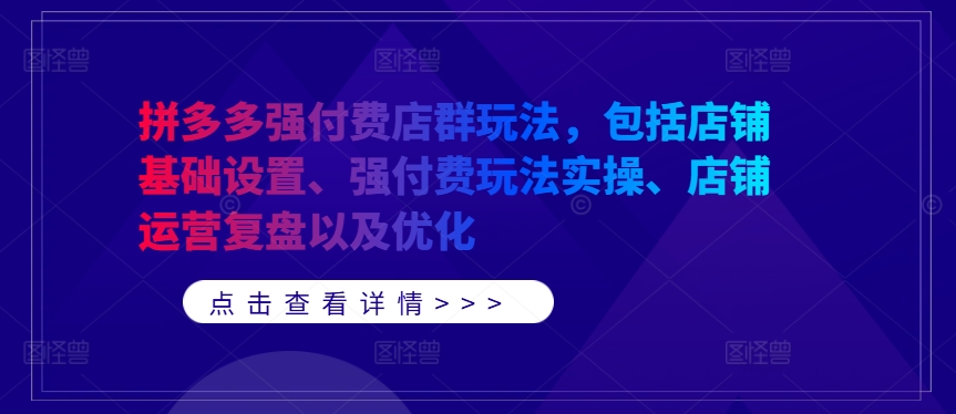 拼多多强付费店群玩法，包括店铺基础设置、强付费玩法实操、店铺运营复盘以及优化-云泽轻创网