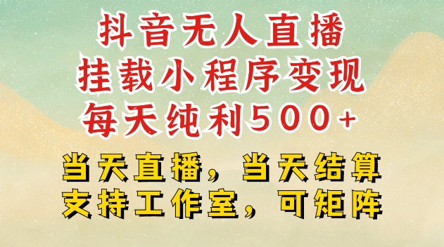 抖音无人直播挂载小程序变现每天纯利500+当天直播，当天结算支持工作室，可矩阵【揭秘】-云泽轻创网