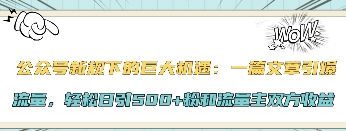 公众号新规下的巨大机遇：一篇文章引爆流量，轻松日引500+粉和流量主双方收益-云泽轻创网