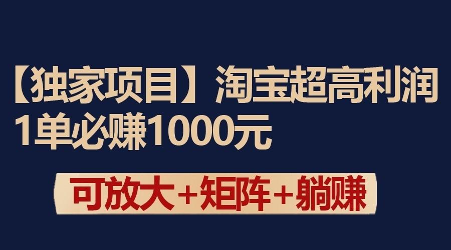 独家淘宝超高利润项目:1单必赚1000元,可放大可矩阵操作-云泽轻创网