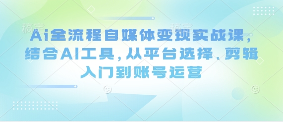 Ai全流程自媒体变现实战课，结合AI工具，从平台选择、剪辑入门到账号运营-云泽轻创网