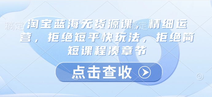 淘宝蓝海无货源课，精细运营，拒绝短平快玩法，拒绝简短课程凑章节-云泽轻创网