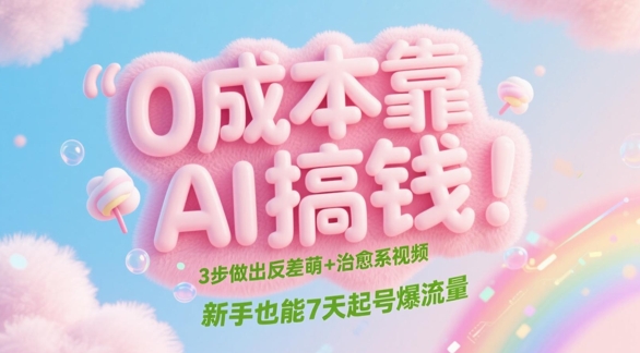 0成本靠AI搞钱！3步做出反差萌+治愈系视频，新手也能7天起号爆流量-云泽轻创网