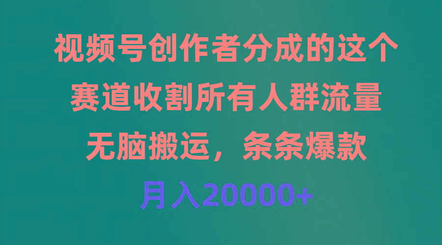 (9406期)视频号创作者分成的这个赛道，收割所有人群流量，无脑搬运，条条爆款，…-云泽轻创网