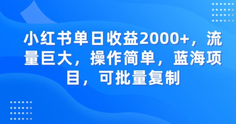 小红书单日收益2000+，流量巨大，操作简单，蓝海项目，可批量操作-云泽轻创网