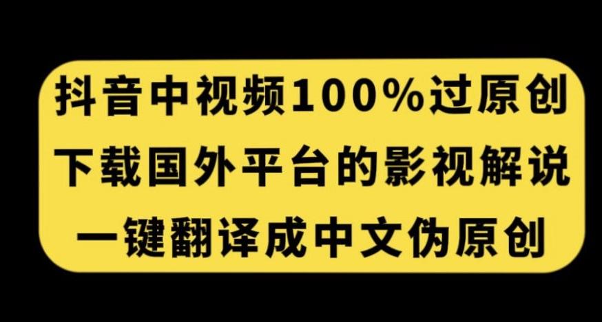 抖音中视频百分百过原创，下载国外平台的电影解说，一键翻译成中文获取收益-云泽轻创网