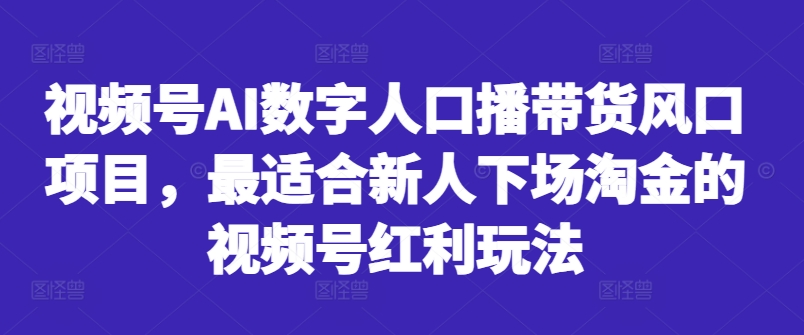 视频号AI数字人口播带货风口项目，最适合新人下场淘金的视频号红利玩法-云泽轻创网