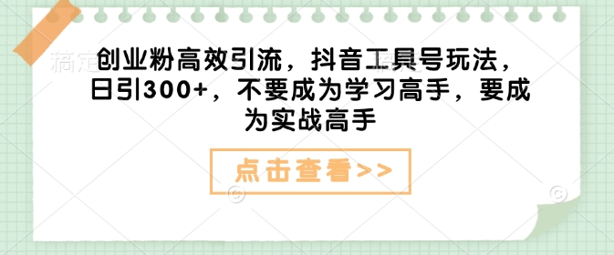 创业粉高效引流，抖音工具号玩法，日引300+，不要成为学习高手，要成为实战高手-云泽轻创网