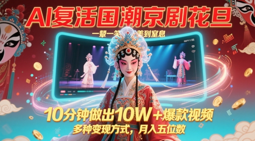 AI复活国潮京剧花旦，一颦一笑美到窒息，10分钟做出10W+爆款视频，多种变现方式，月入五位数-云泽轻创网