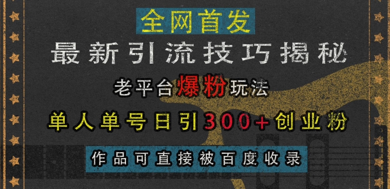 最新引流技巧揭秘，老平台爆粉玩法，单人单号日引300+创业粉，作品可直接被百度收录-云泽轻创网