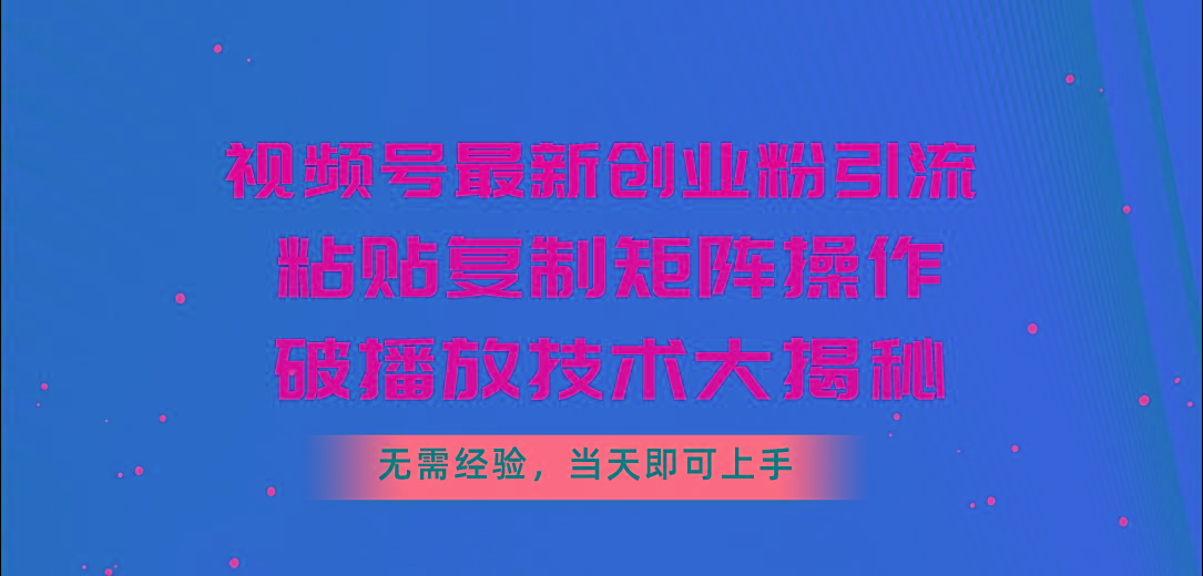视频号最新创业粉引流，粘贴复制矩阵操作，破播放技术大揭秘，无需经验…-云泽轻创网