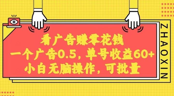 无脑看广告获取收益，一条广告0.5，日稳定60-100+，可批量放大，超级稳定-云泽轻创网