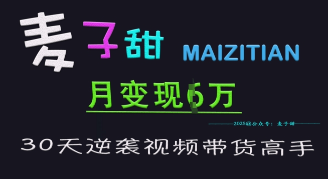 麦子甜30天逆袭视频带货高手，单月变现6W加特训营-云泽轻创网