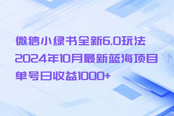 微信小绿书全新6.0玩法，2024年10月最新蓝海项目，单号日收益1000+-云泽轻创网